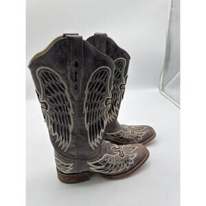 CORRAL Women's Western Cowboy Boot Sequin Wing Cross Inlay Square Toe Grey 6.5M